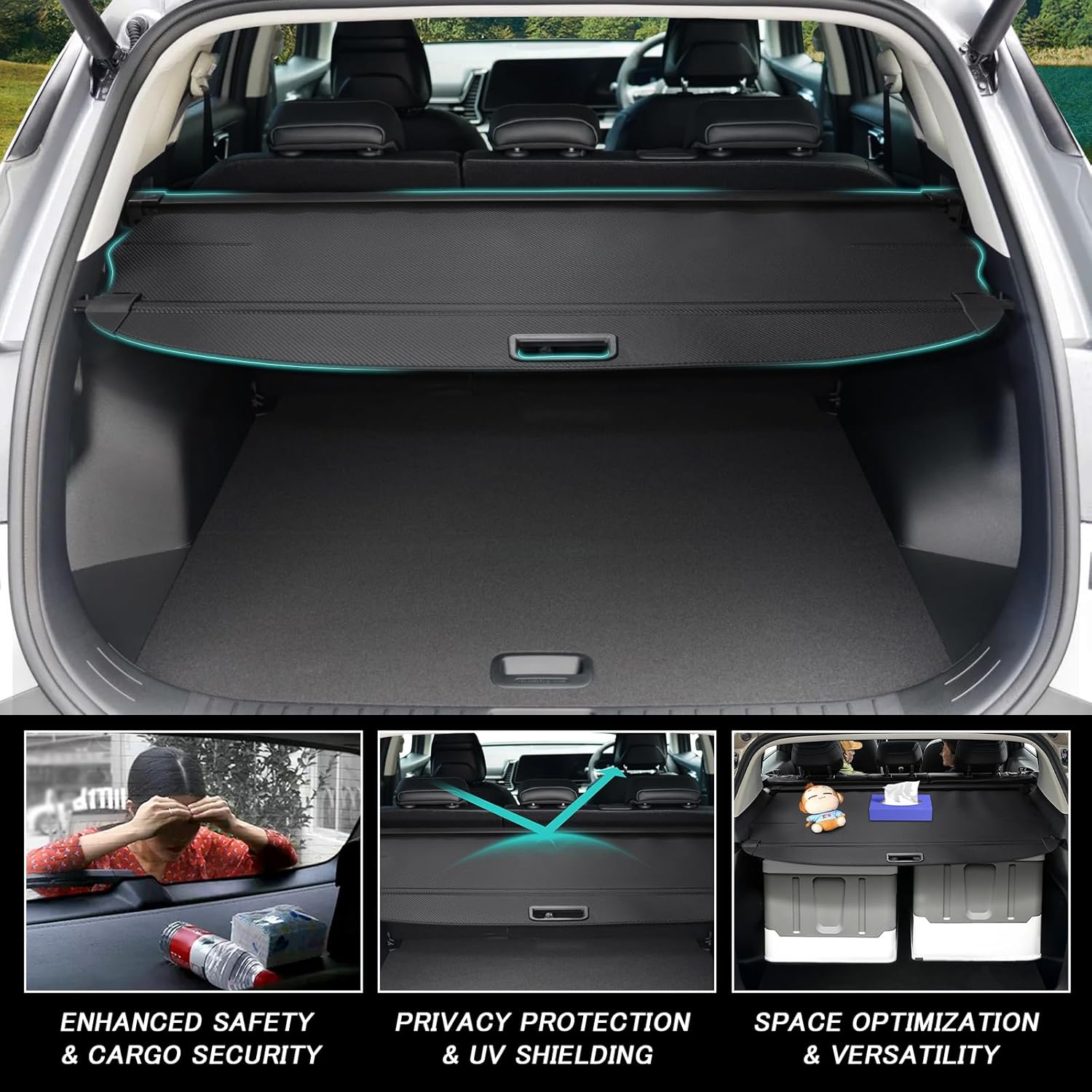 Cargo Cover for BMW X3 2025 2026 Accessories Retractable Trunk Cover Security Shielding Shade Cargo Luggage Cover Trunk Privacy Protection (Carbon Fiber Texture)